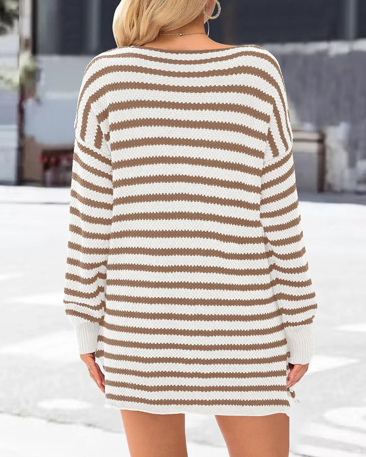 KIRUNDO Women's 2025 Fall Winter Oversized Long Sleeve Striped Sweater Casual Crewneck Side Split Pullover Knit Tops