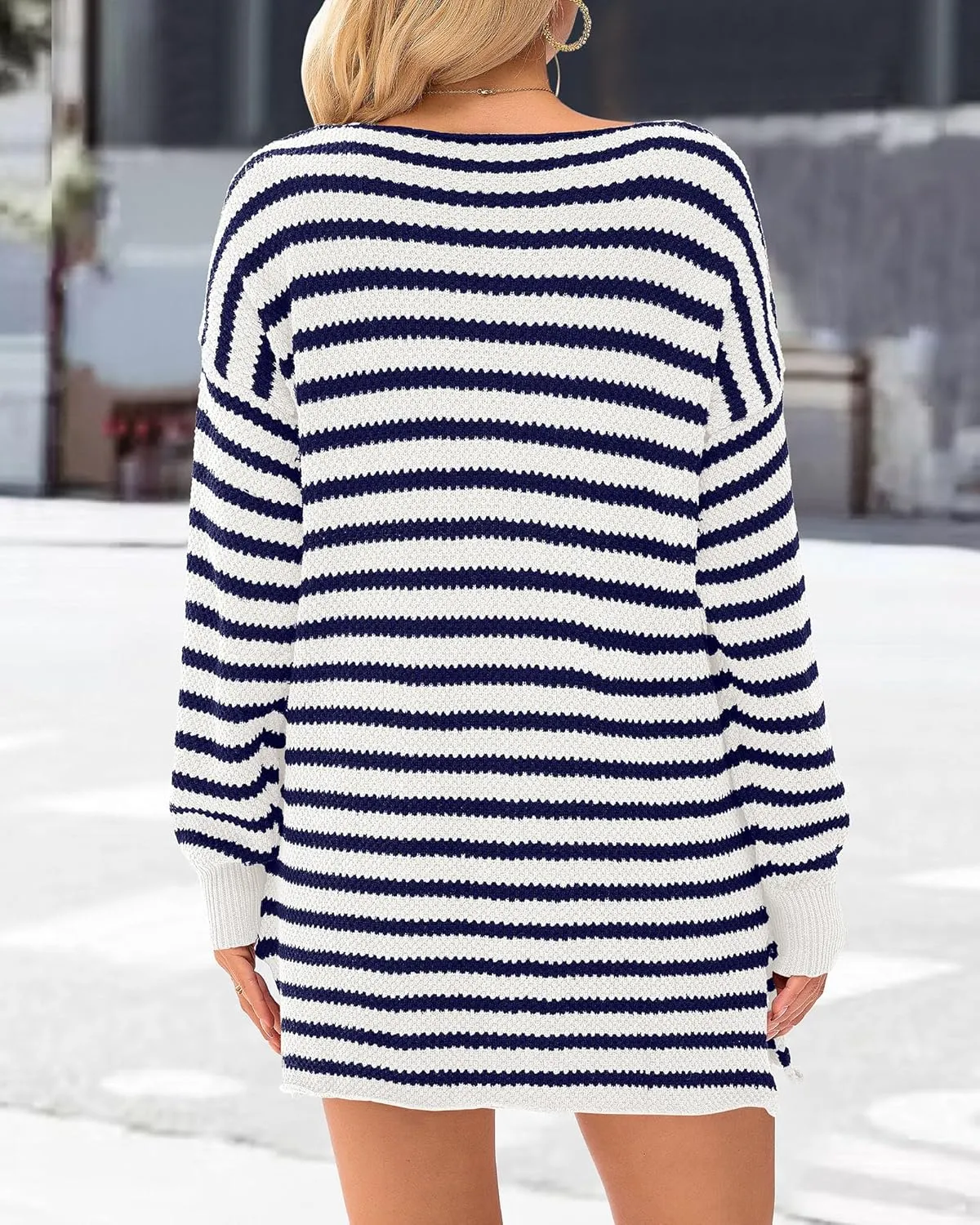 KIRUNDO Women's 2025 Fall Winter Oversized Long Sleeve Striped Sweater Casual Crewneck Side Split Pullover Knit Tops