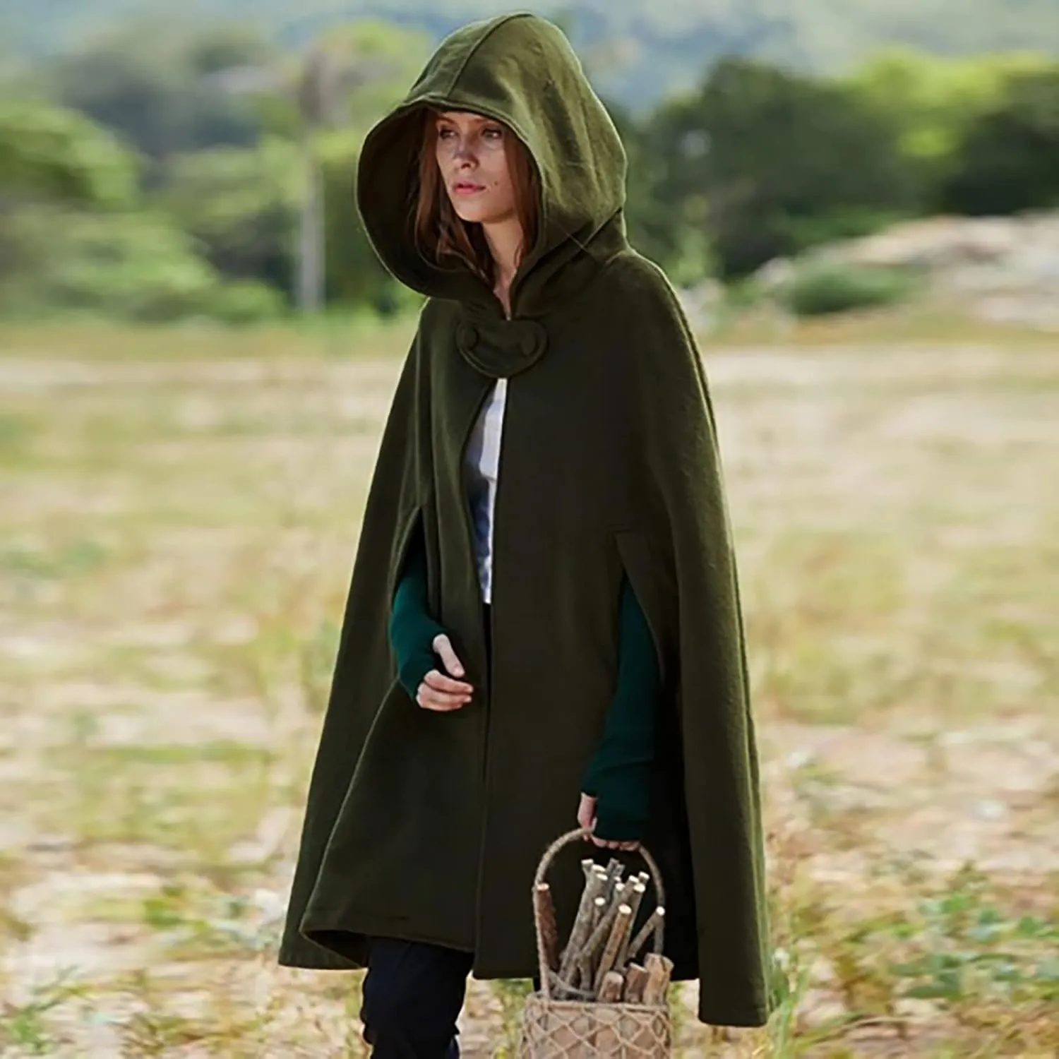 Kuluzego Womens Cardigan Front Cloak Jacket Hoods Cape Shawl Wraps Trench Coats for Women Fall Winter Cloak 2025 Fashion Y2K