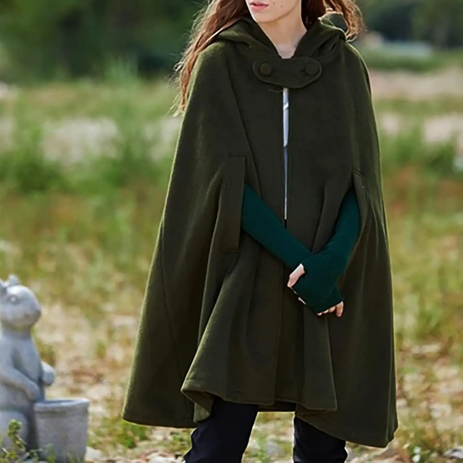 Kuluzego Womens Cardigan Front Cloak Jacket Hoods Cape Shawl Wraps Trench Coats for Women Fall Winter Cloak 2025 Fashion Y2K