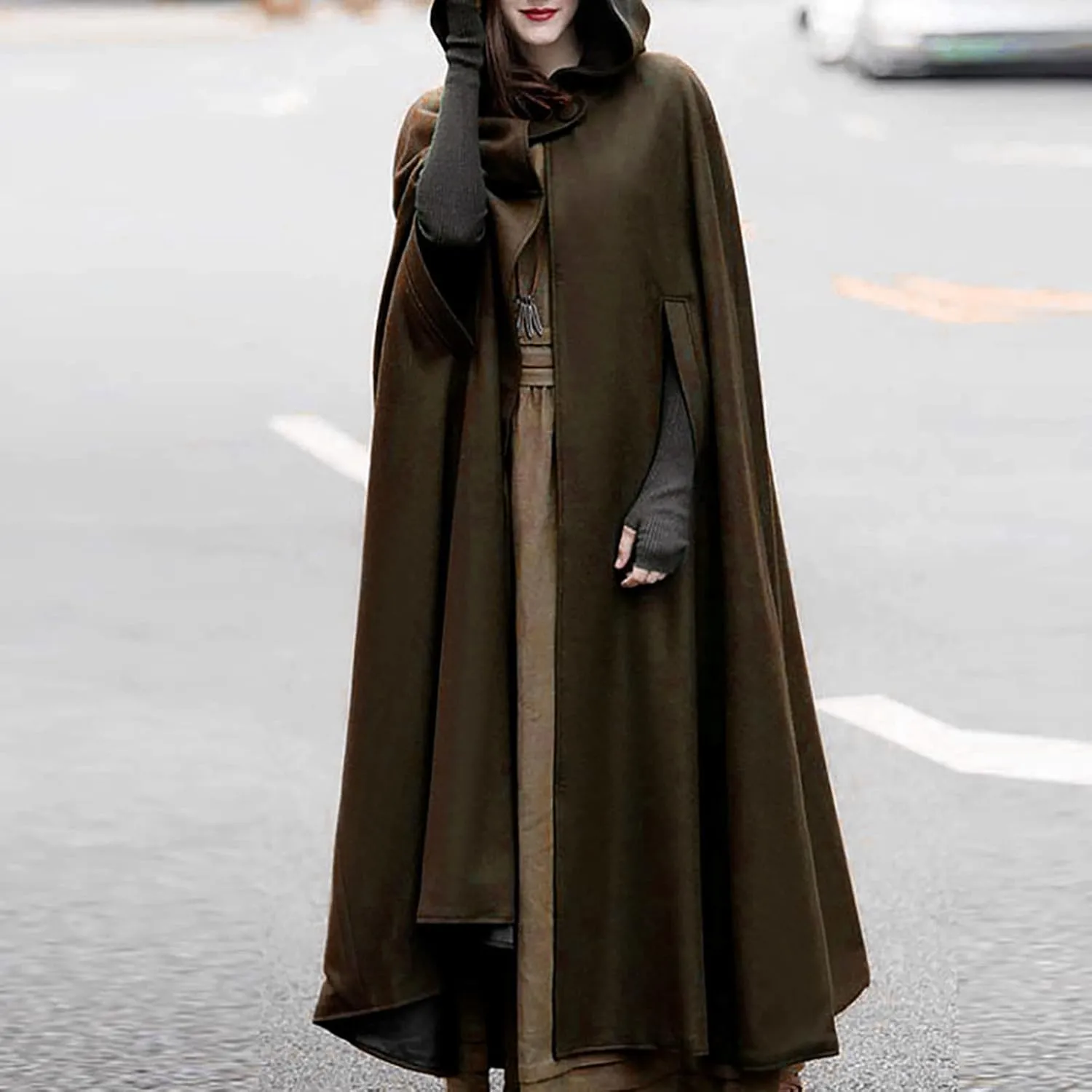 Kuluzego Womens Cardigan Front Cloak Jacket Hoods Cape Shawl Wraps Trench Coats for Women Fall Winter Cloak 2025 Fashion Y2K