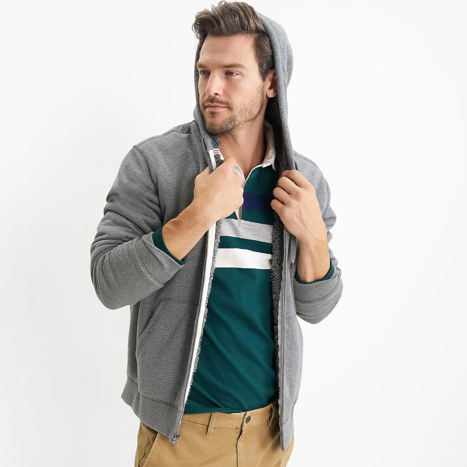 Lands' End Men's Serious Sweats Full Zip Sherpa Fleece Hoodie