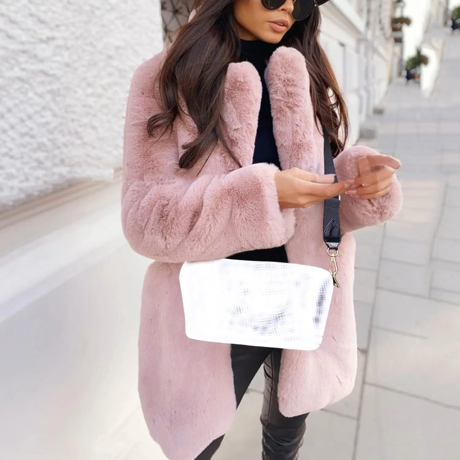 LCMTWX Fleece Cropped Jacket Faux Fur Women Long Jacket Faux Sleeve Short Warm Women's Warm Outerwear Fall Winter Fuzzy