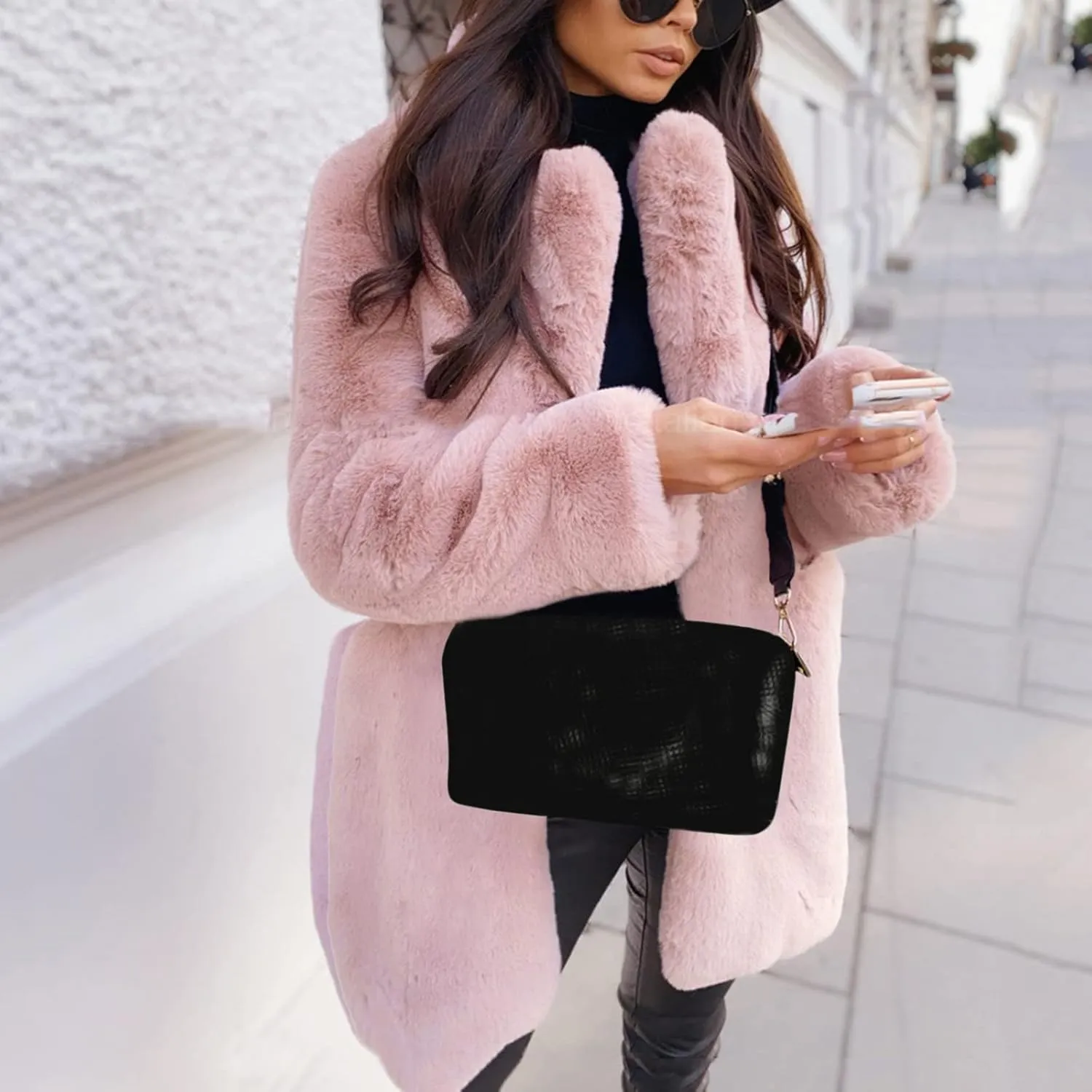 LCMTWX Fleece Cropped Jacket Faux Fur Women Long Jacket Faux Sleeve Short Warm Women's Warm Outerwear Fall Winter Fuzzy