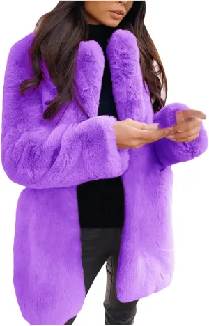 LCMTWX Winter Coats for Women Furry Women Long Jacket Faux Sleeve Short Warm Women's Coat Shaggy Coat Open Front White Faux