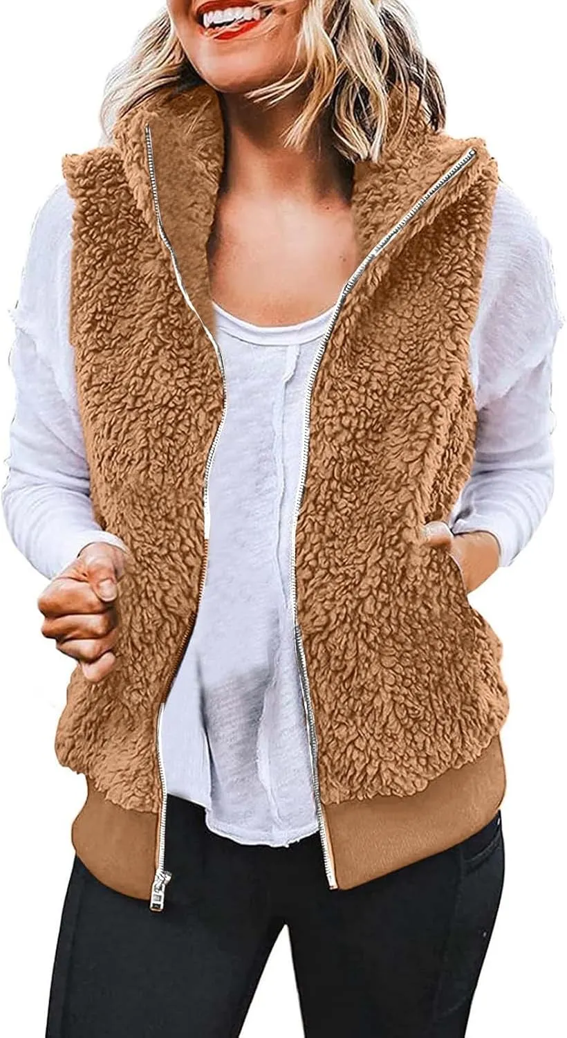 LCMTWX Womens 2023 Winter Fuzzy Fleece Jacket Long Jacket Faux Sleeve Short Warm Women's Solid Oversized Fuzzy Fleece