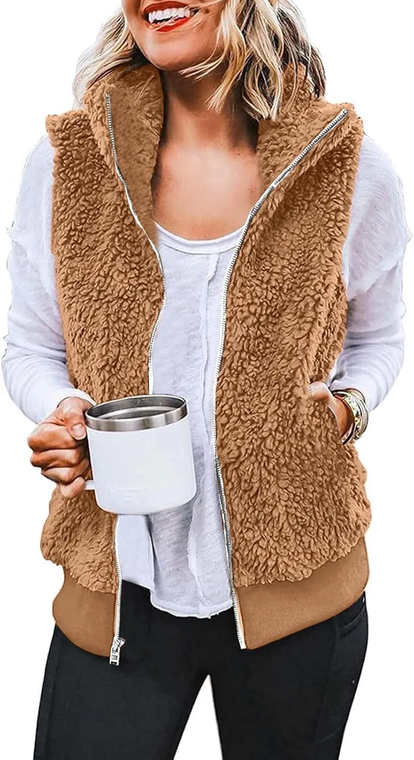 LCMTWX Womens 2023 Winter Fuzzy Fleece Jacket Long Jacket Faux Sleeve Short Warm Women's Solid Oversized Fuzzy Fleece