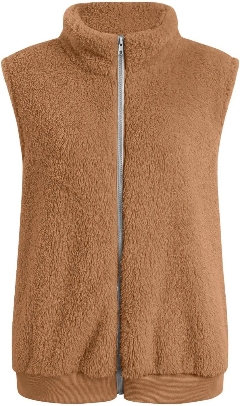 LCMTWX Womens 2023 Winter Fuzzy Fleece Jacket Long Jacket Faux Sleeve Short Warm Women's Solid Oversized Fuzzy Fleece