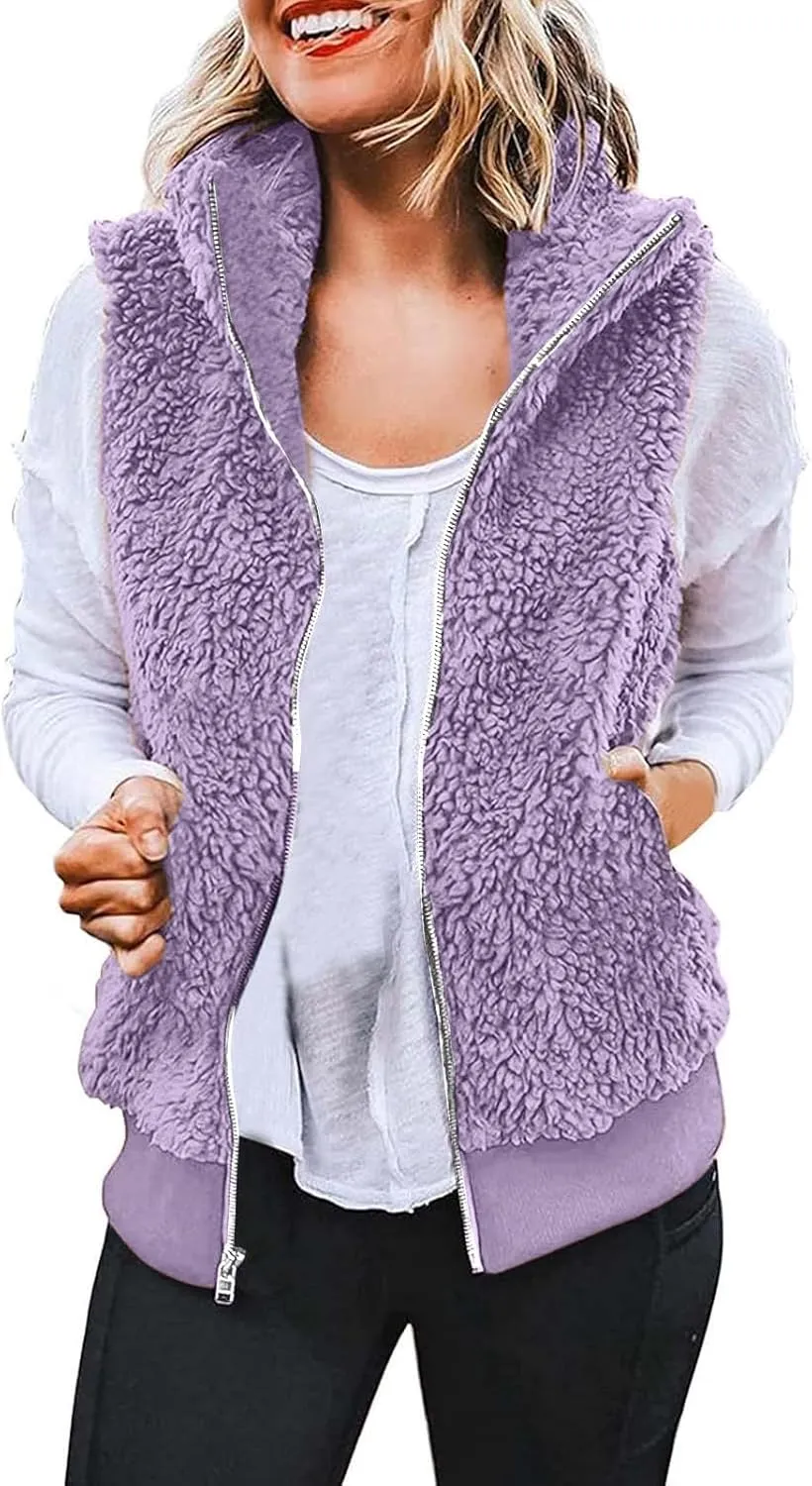 LCMTWX Womens 2023 Winter Fuzzy Fleece Jacket Long Jacket Faux Sleeve Short Warm Women's Solid Oversized Fuzzy Fleece
