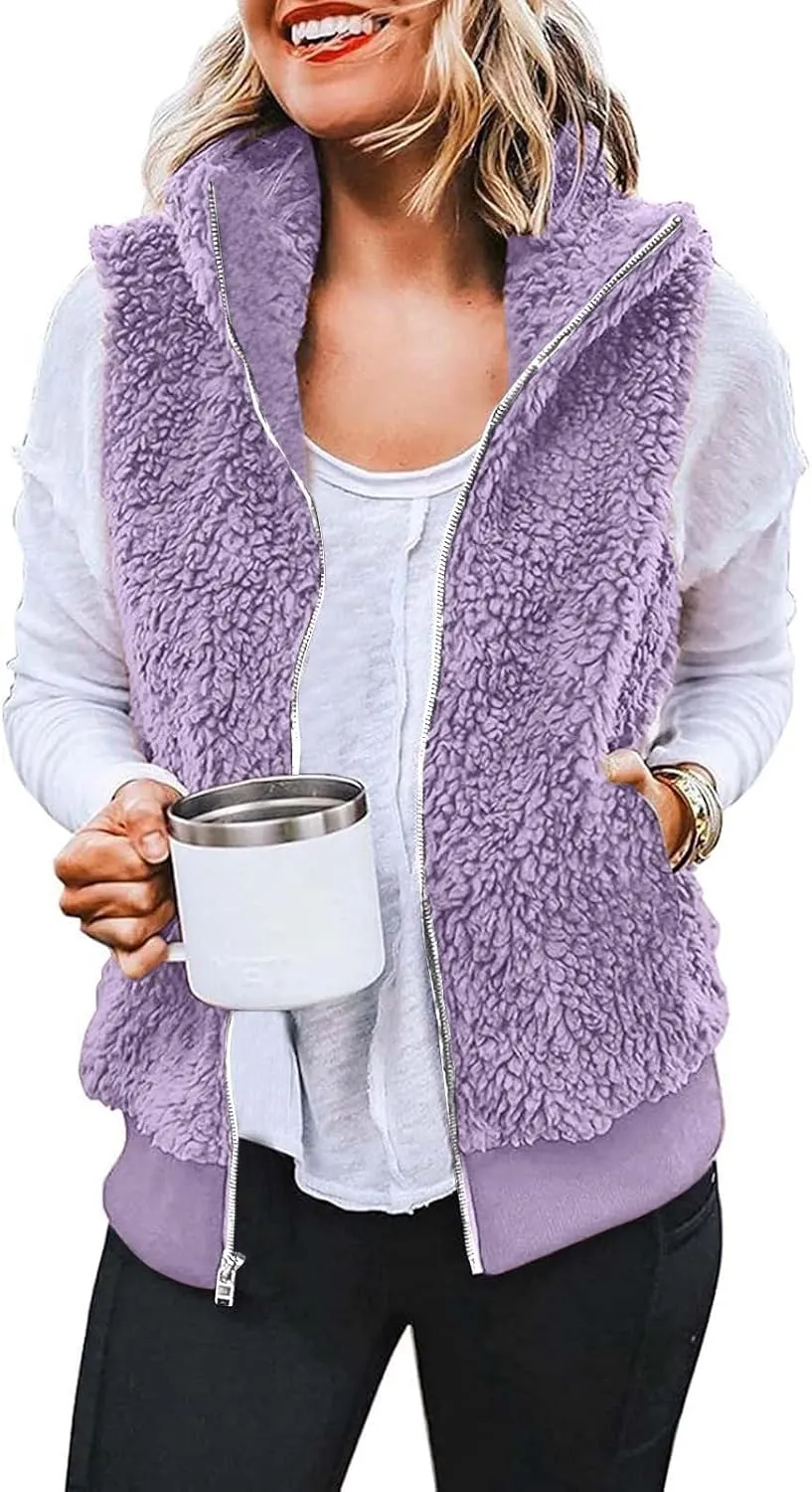 LCMTWX Womens 2023 Winter Fuzzy Fleece Jacket Long Jacket Faux Sleeve Short Warm Women's Solid Oversized Fuzzy Fleece