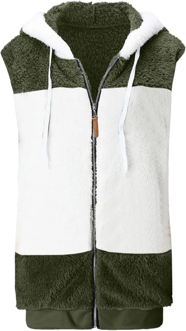 LCMTWX Womens 2023 Winter Fuzzy Fleece Jacket Pocket Zipper Coat Solid Oversized Fuzzy Fleece Fluffy Faux Fur