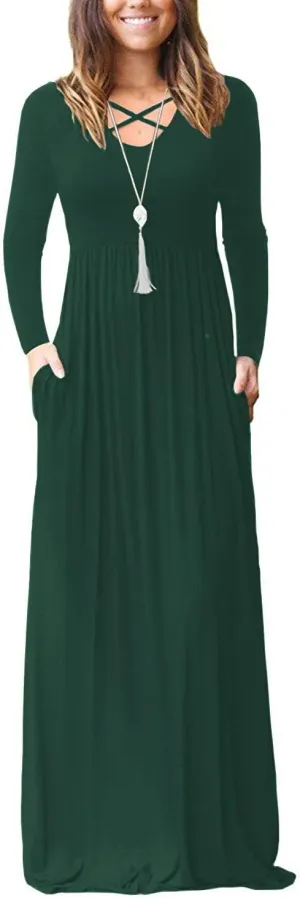 LILBETTER Women's Long Sleeve Loose Plain Maxi Dresses Casual Long Dresses with Pockets