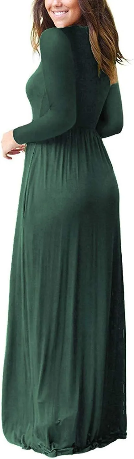 LILBETTER Women's Long Sleeve Loose Plain Maxi Dresses Casual Long Dresses with Pockets