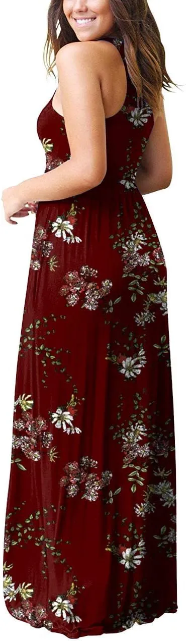 LILBETTER Women's Sleeveless Racerback Loose Plain Maxi Dresses Casual Long Dresses with Pockets