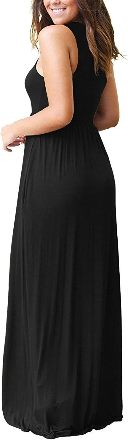 LILBETTER Women's Sleeveless Racerback Loose Plain Maxi Dresses Casual Long Dresses with Pockets