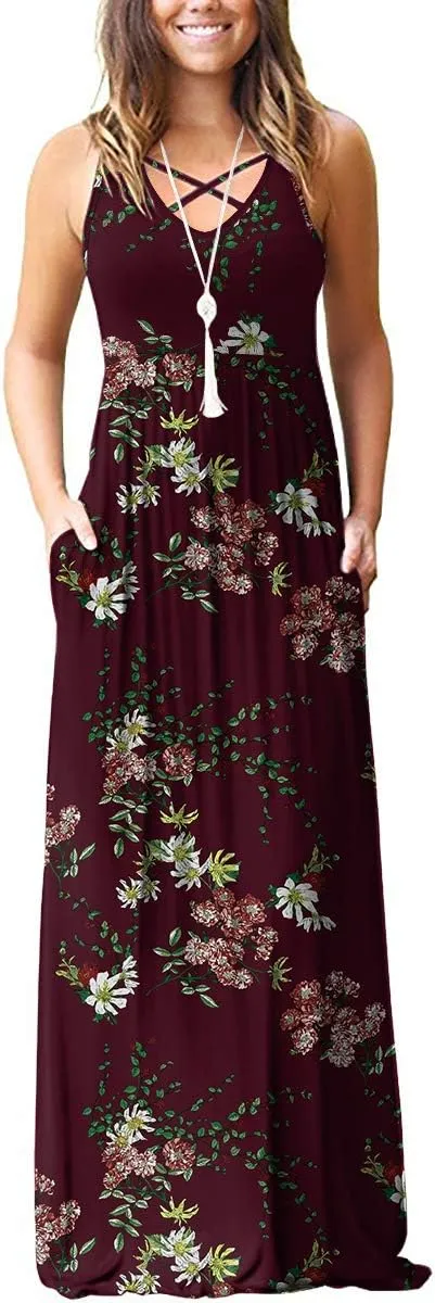 LILBETTER Women's Sleeveless Racerback Loose Plain Maxi Dresses Casual Long Dresses with Pockets