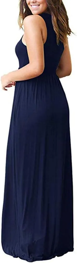 LILBETTER Women's Sleeveless Racerback Loose Plain Maxi Dresses Casual Long Dresses with Pockets