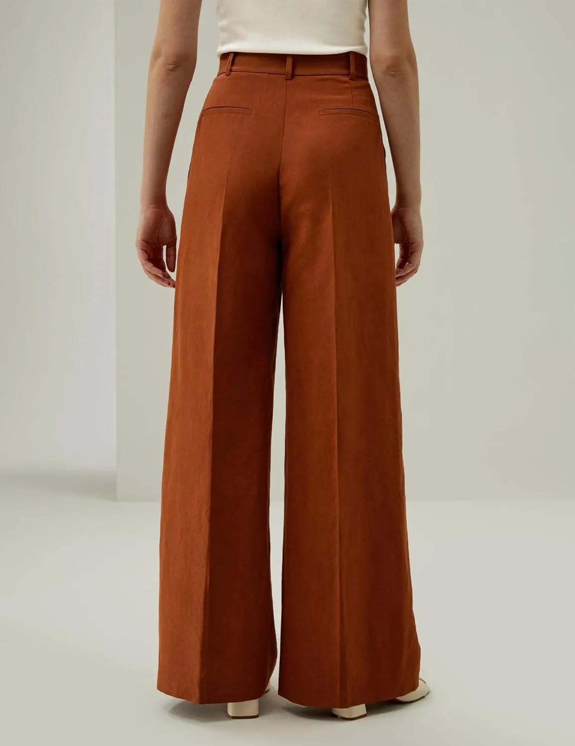 LilySilk Silk-Linen Blend Trousers for Women Silk Pants Wide Leg Front-Pleated Side Pockets Work