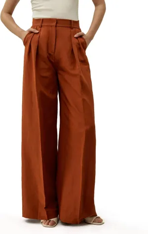 LilySilk Silk-Linen Blend Trousers for Women Silk Pants Wide Leg Front-Pleated Side Pockets Work