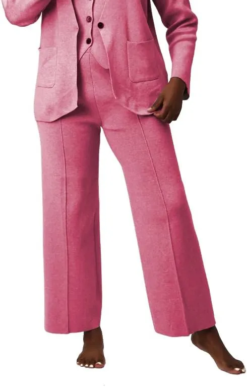 Linen Suit Set Women 3 Piece Blazer Pants Elegant Breasted Jacket Wide Leg Pants Versatile Work Event Attire