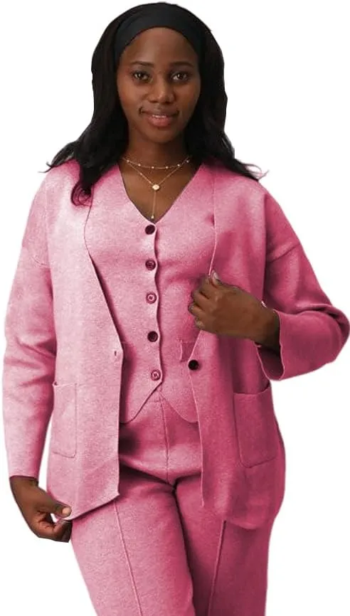 Linen Suit Set Women 3 Piece Blazer Pants Elegant Breasted Jacket Wide Leg Pants Versatile Work Event Attire