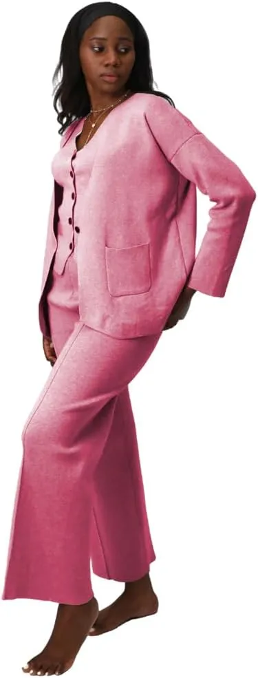 Linen Suit Set Women 3 Piece Blazer Pants Elegant Breasted Jacket Wide Leg Pants Versatile Work Event Attire