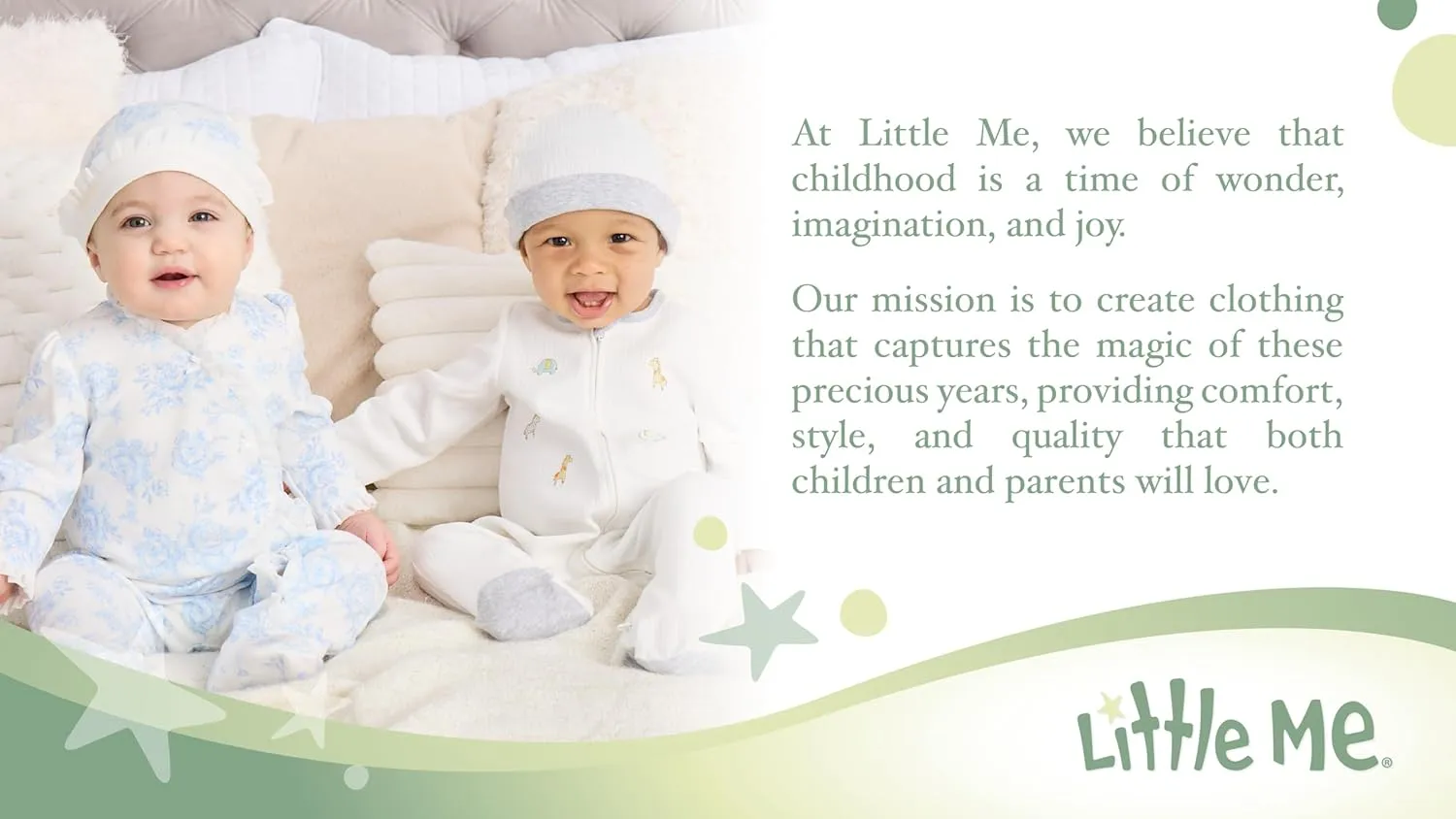 Little Me Baby Boy Clothes 2-Piece Baby Sleeper and Cap Set, 100% Cotton Footies Baby Essentials, Preemie to 9 Months
