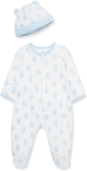 Little Me Baby Boy Clothes 2-Piece Baby Sleeper and Cap Set, 100% Cotton Footies Baby Essentials, Preemie to 9 Months
