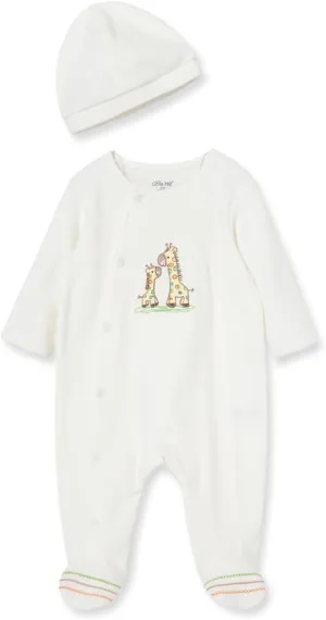 Little Me Gender Neutral Clothes for Baby 2-Piece 100% Cotton Scratch-Free Tag Footie Sleeper and Cap Sets, Preemie to 9M