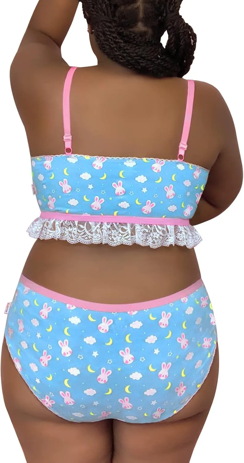 Littleforbig Lacy Trim Women Nightwear Strap Sleepwear Cami Top Shorts Lingerie bralette loungewear Set - Snuggle Bunny