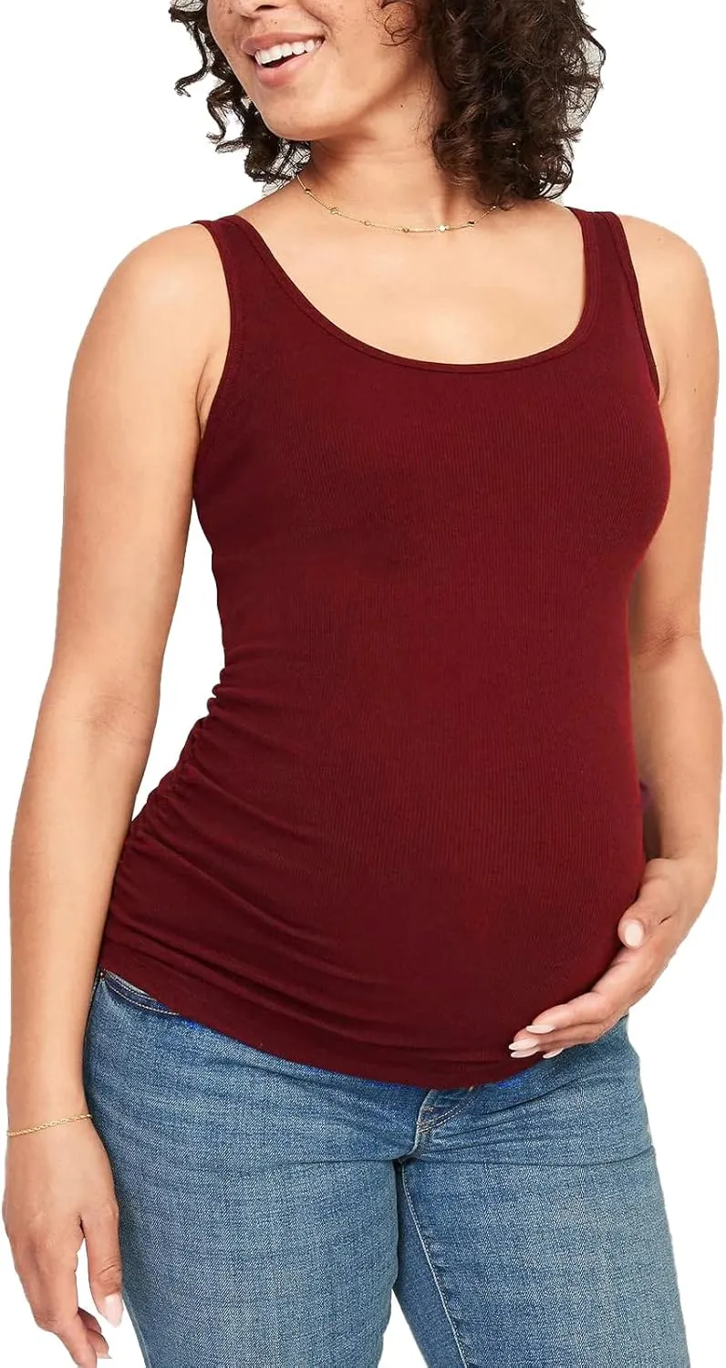 Liu & Qu Maternity Tank Tops Rib Side-Shirred Sleeveless Pregnancy Basic Shirt 3-Pack