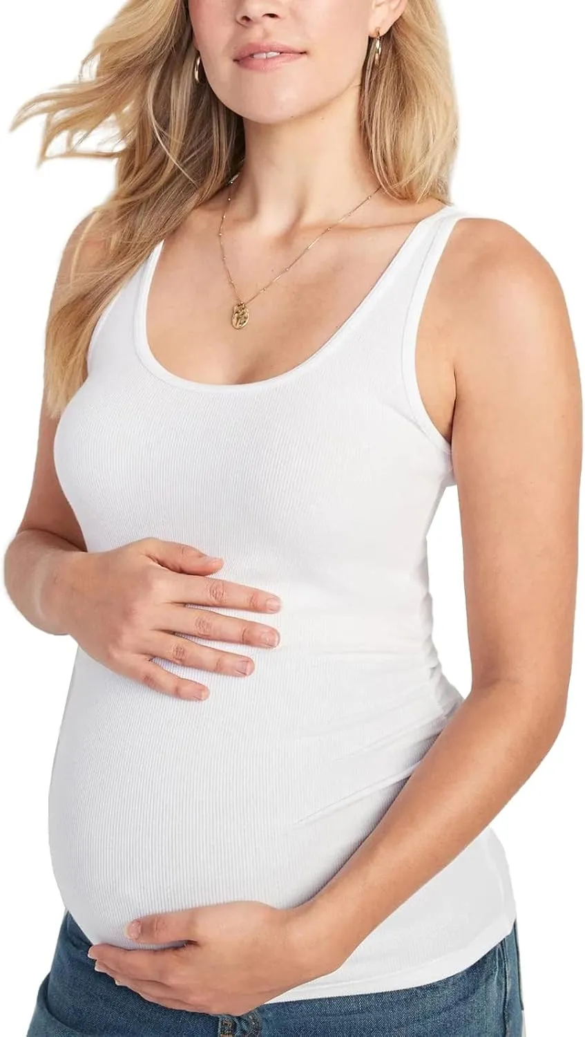 Liu & Qu Maternity Tank Tops Rib Side-Shirred Sleeveless Pregnancy Basic Shirt 3-Pack