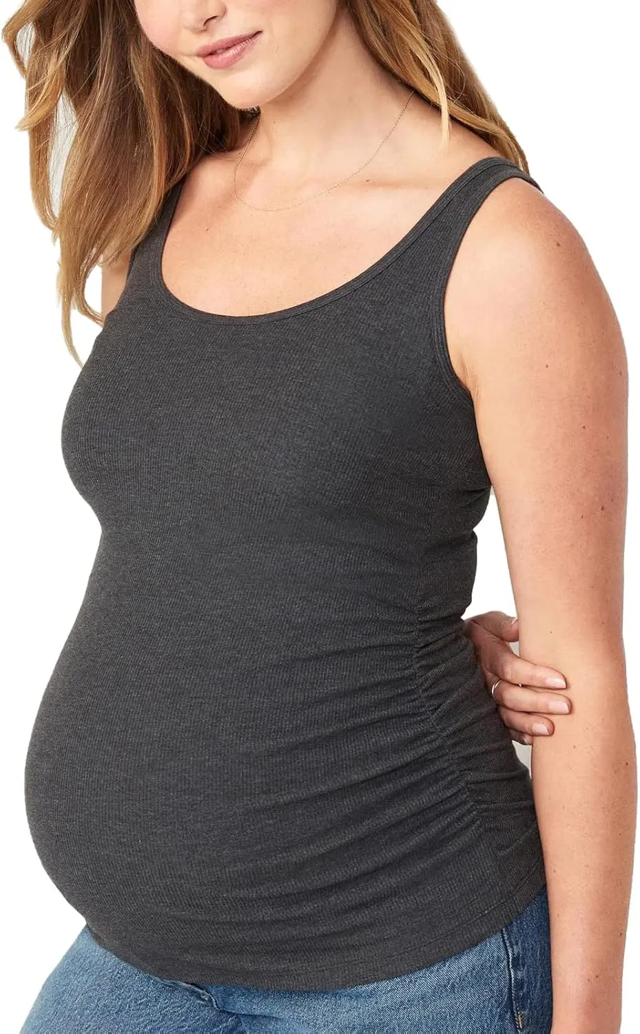 Liu & Qu Maternity Tank Tops Rib Side-Shirred Sleeveless Pregnancy Basic Shirt 3-Pack