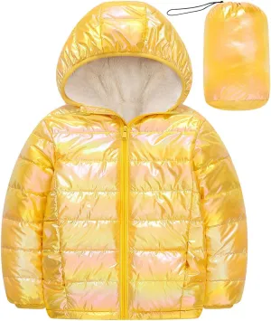 Lovekider 4-12 Years Girls Metallic Shine Hooded Puffer Jacket Packable Warmth Padded Winter Coat