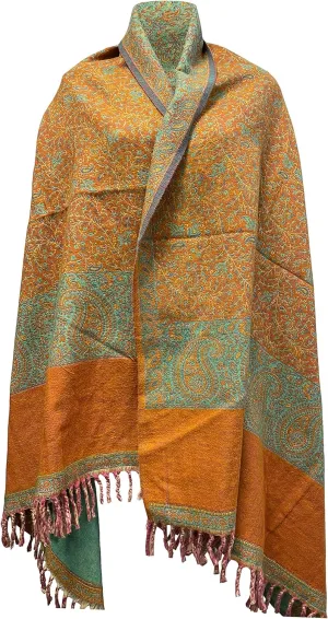 LUXURY YAK WOOL SCARF FLORAL PAISLEY ORANGE COLOR SHAWL FASHION SCARF OVERSIZE YOGA Blanket stole unisex Travel Wrap Meditation Soft gift for her