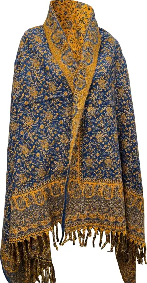 LUXURY YAK WOOL SHAWL FLORAL PAISLEY DARK BLUE COLOR SCARF FASHION SCARF OVERSIZE YOGA Blanket stole unisex Travel Wrap Meditation Soft gift for her
