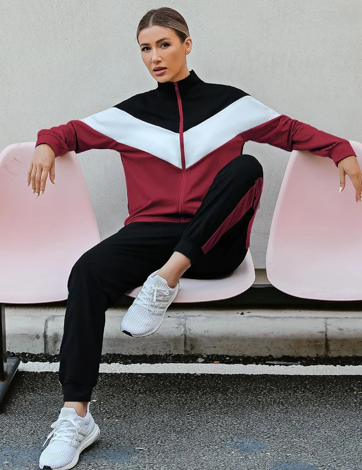 Marvmys Women's Tracksuit Set 2 Piece Sweatsuit Outfits Long Sleeve Zip Up Lounge Jogger Set with Pocket