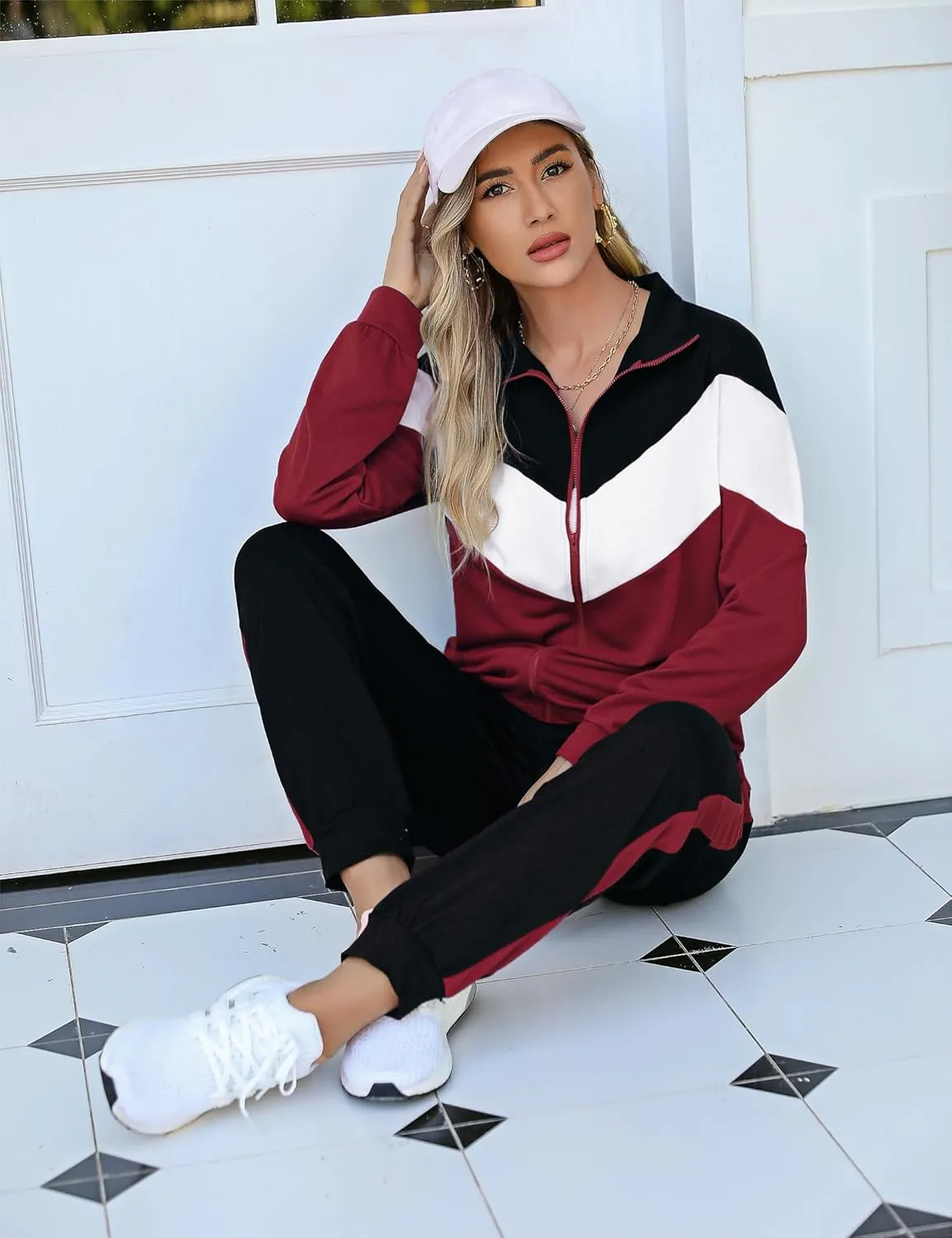 Marvmys Women's Tracksuit Set 2 Piece Sweatsuit Outfits Long Sleeve Zip Up Lounge Jogger Set with Pocket