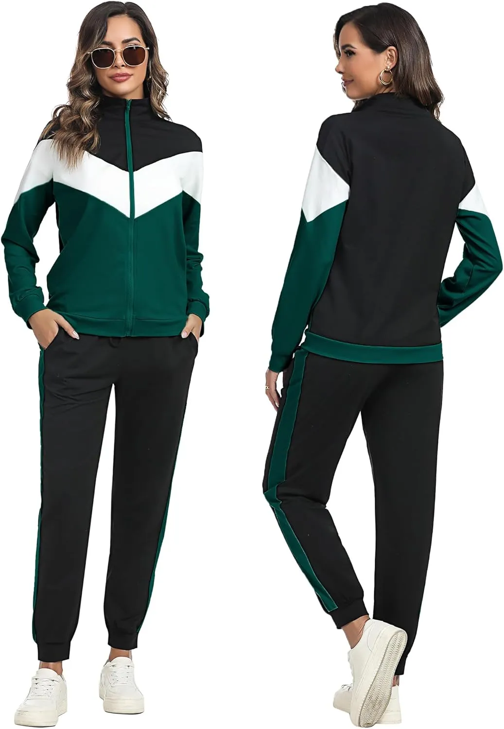 Marvmys Women's Tracksuit Set 2 Piece Sweatsuit Outfits Long Sleeve Zip Up Lounge Jogger Set with Pocket