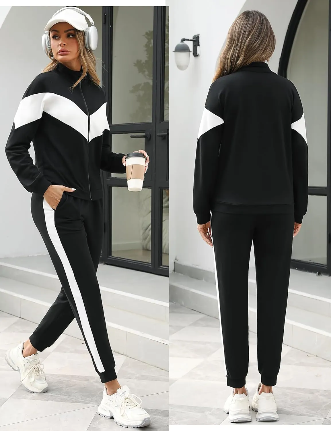 Marvmys Women's Tracksuit Set 2 Piece Sweatsuit Outfits Long Sleeve Zip Up Lounge Jogger Set with Pocket