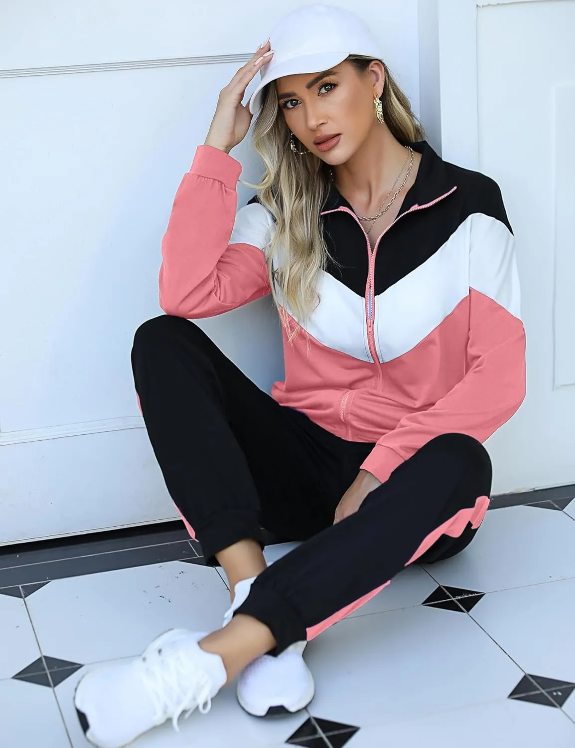 Marvmys Women's Tracksuit Set 2 Piece Sweatsuit Outfits Long Sleeve Zip Up Lounge Jogger Set with Pocket