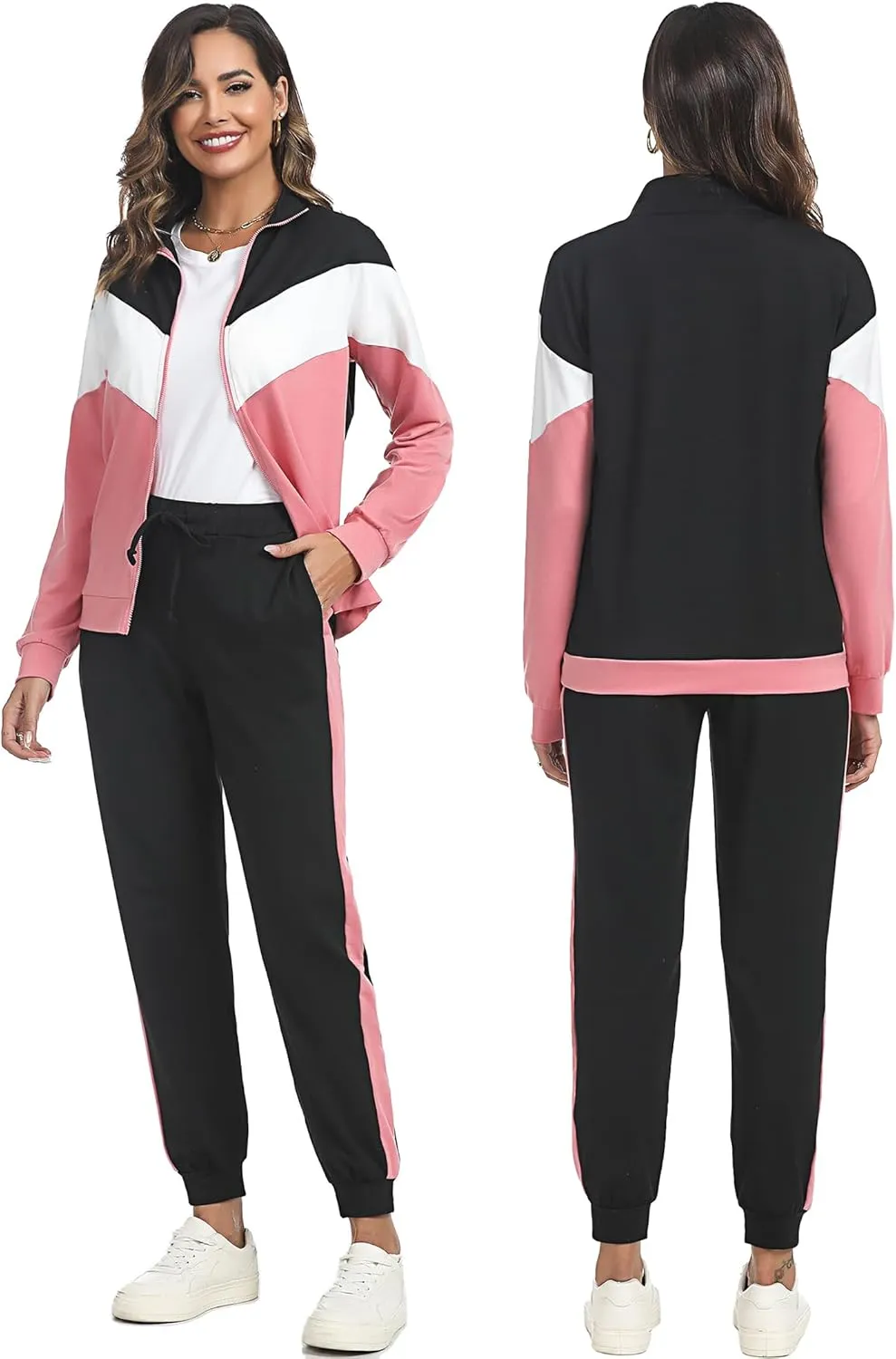 Marvmys Women's Tracksuit Set 2 Piece Sweatsuit Outfits Long Sleeve Zip Up Lounge Jogger Set with Pocket