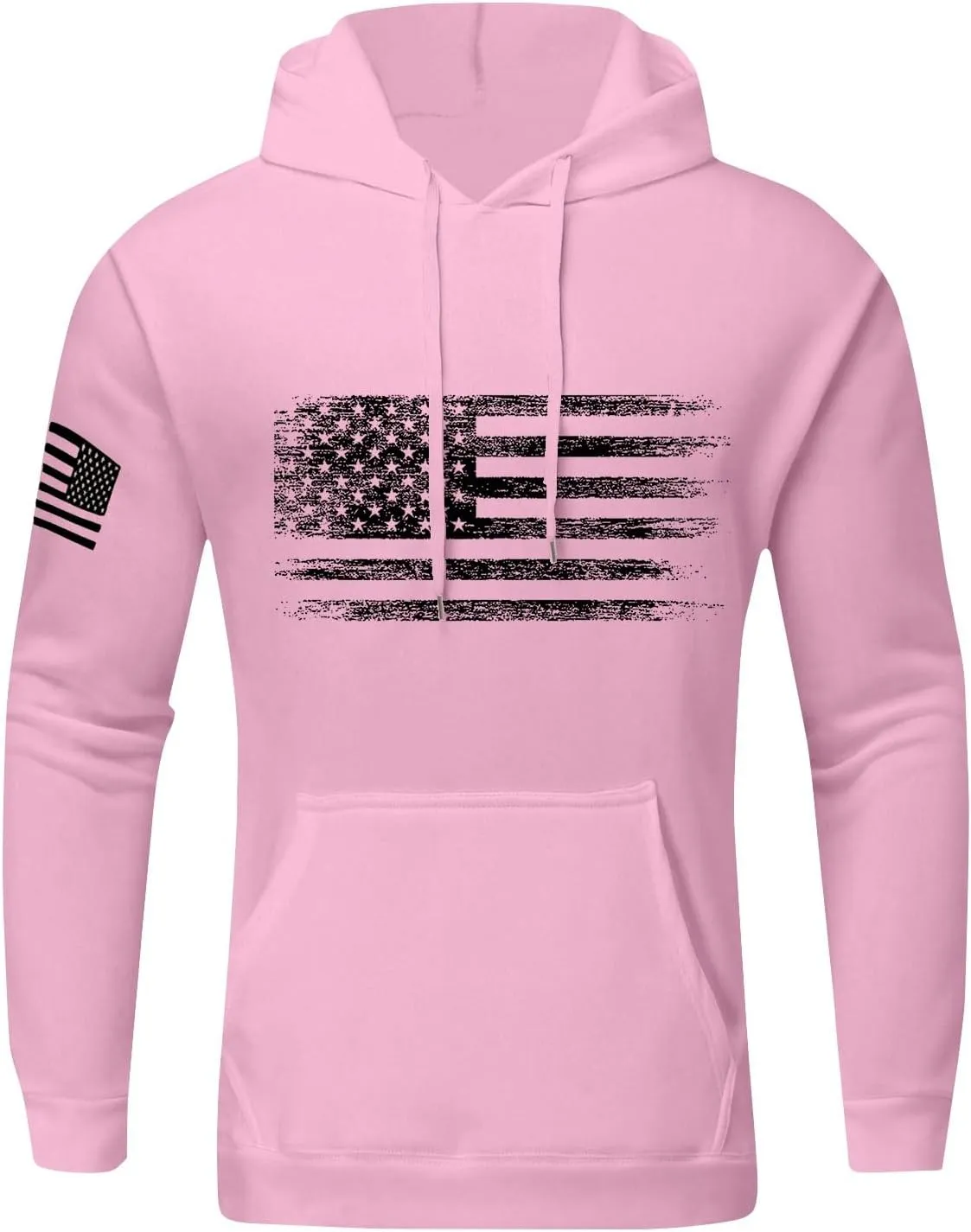 Men Big and Tall Hoodie Long Sleeve USA Flag Graphic Printed Patriotic Hooded Sweatshirt with Pocket