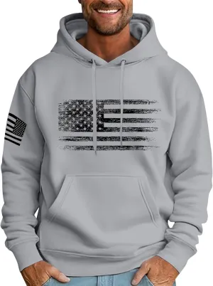 Men Big and Tall Hoodie Long Sleeve USA Flag Graphic Printed Patriotic Hooded Sweatshirt with Pocket
