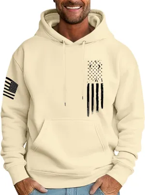 Men's Big and Tall Hoodie Causal Long Sleeve Drawstring Hooded Sweatshirts Trendy American Flag Print Pullover Tops