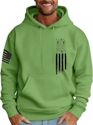 Men's Big and Tall Hoodie Causal Long Sleeve Drawstring Hooded Sweatshirts Trendy American Flag Print Pullover Tops