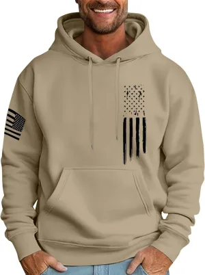 Men's Big and Tall Hoodie Causal Long Sleeve Drawstring Hooded Sweatshirts Trendy American Flag Print Pullover Tops
