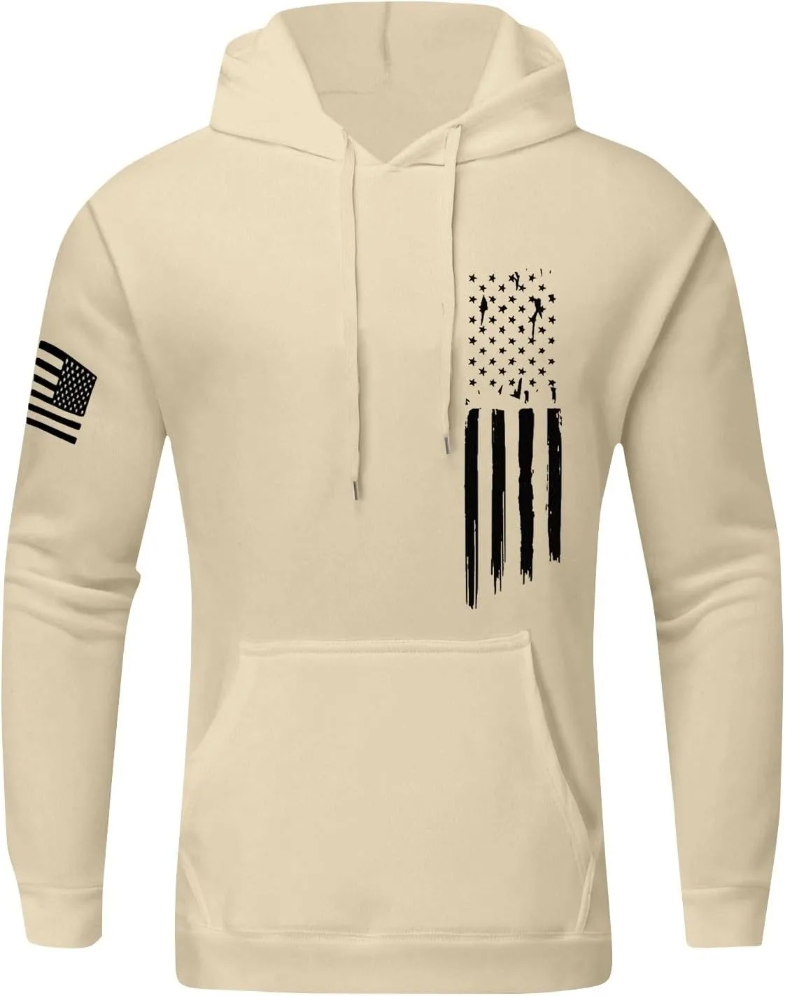 Men's Big and Tall Hoodie Causal Long Sleeve Drawstring Hooded Sweatshirts Trendy American Flag Print Pullover Tops