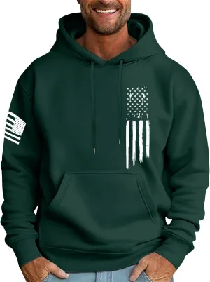 Men's Big and Tall Hoodie Causal Long Sleeve Drawstring Hooded Sweatshirts Trendy American Flag Print Pullover Tops