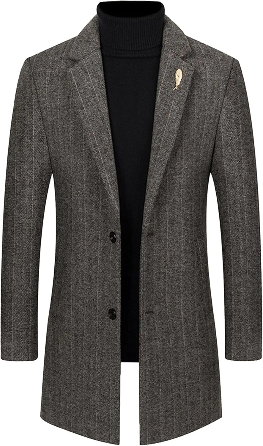 Men's Classic Blend Trench Overcoat Single Breasted Slim Business Pea Coats Winter Lapel Windbreaker Jacket